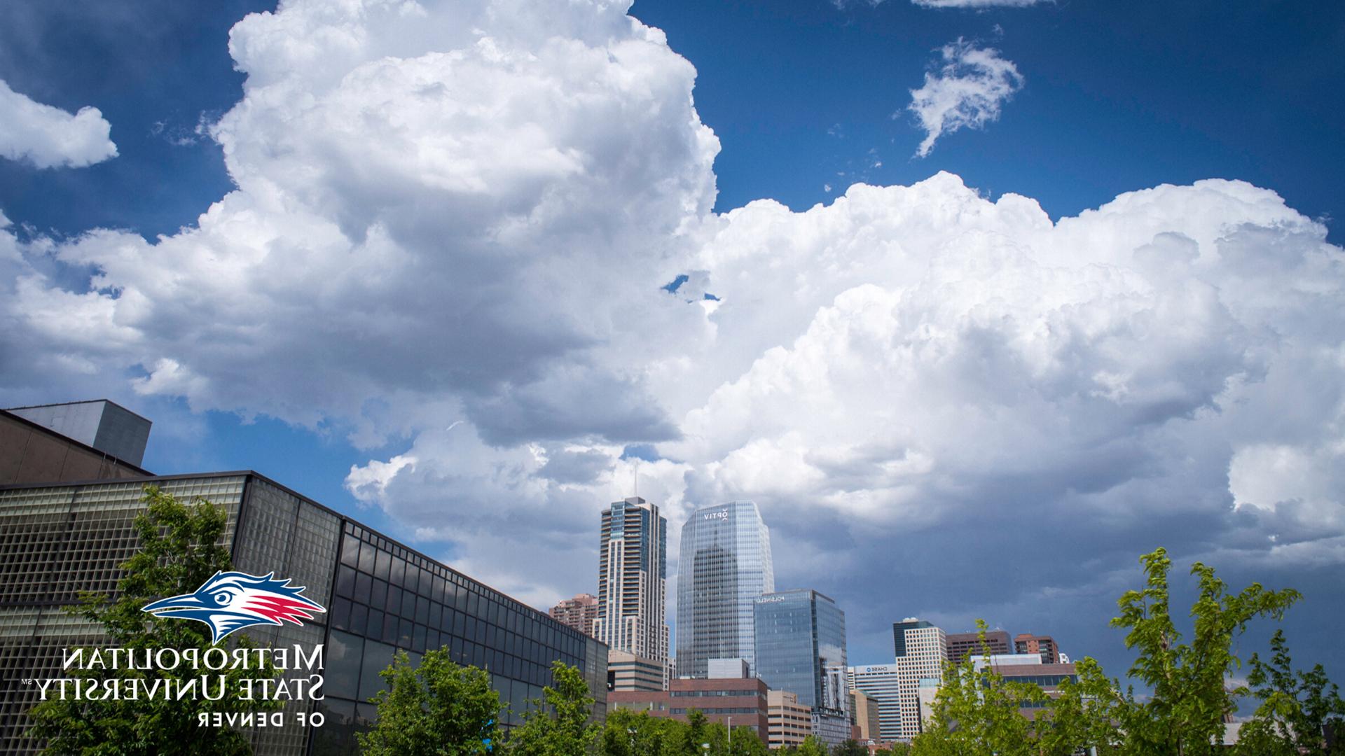 Clouds and Denver Skyline on Campus