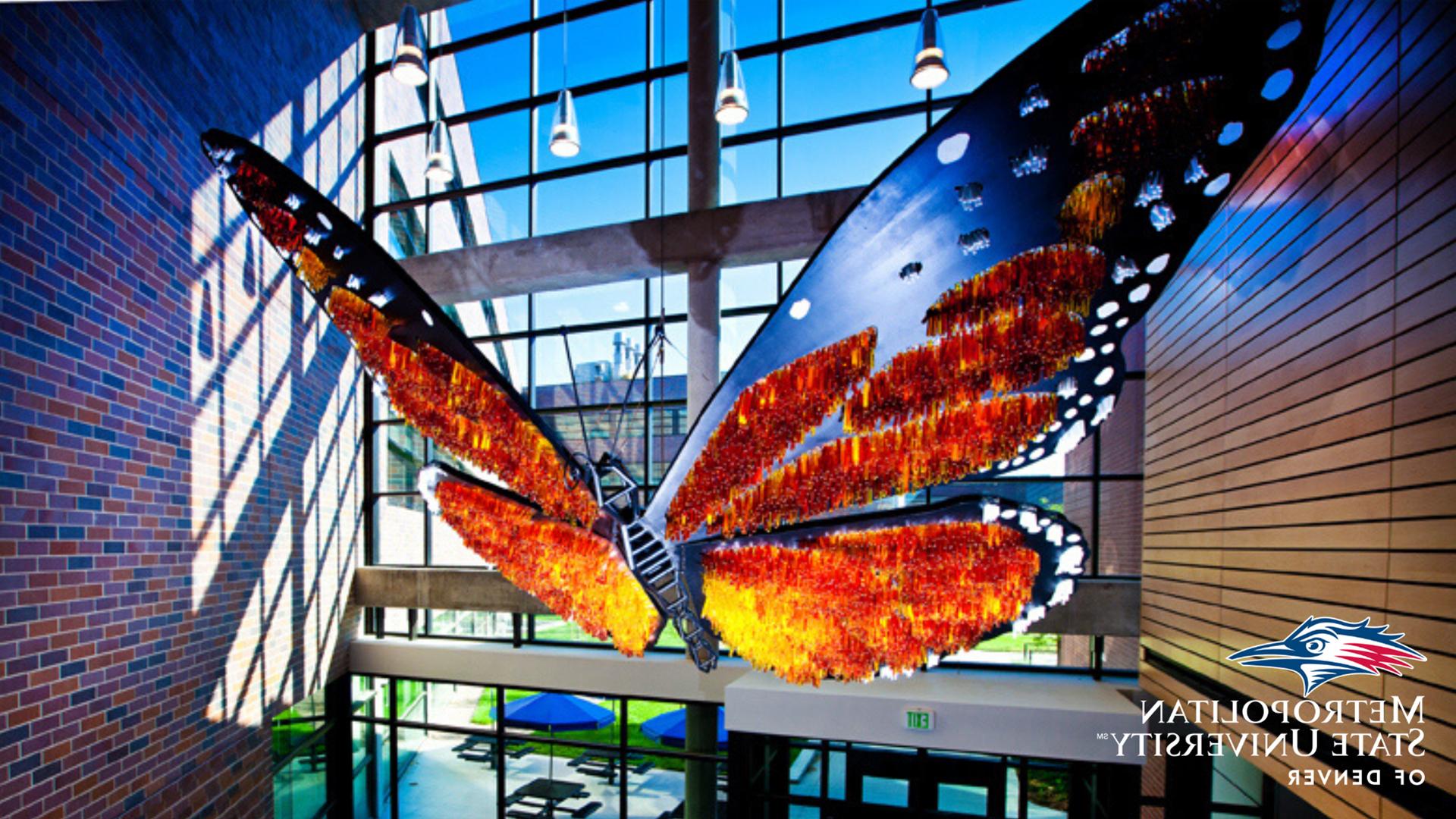 Butterfly art piece in Science building