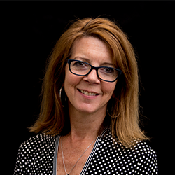 Profile image of Dr. Randi Smith, Professor. Solid black background.