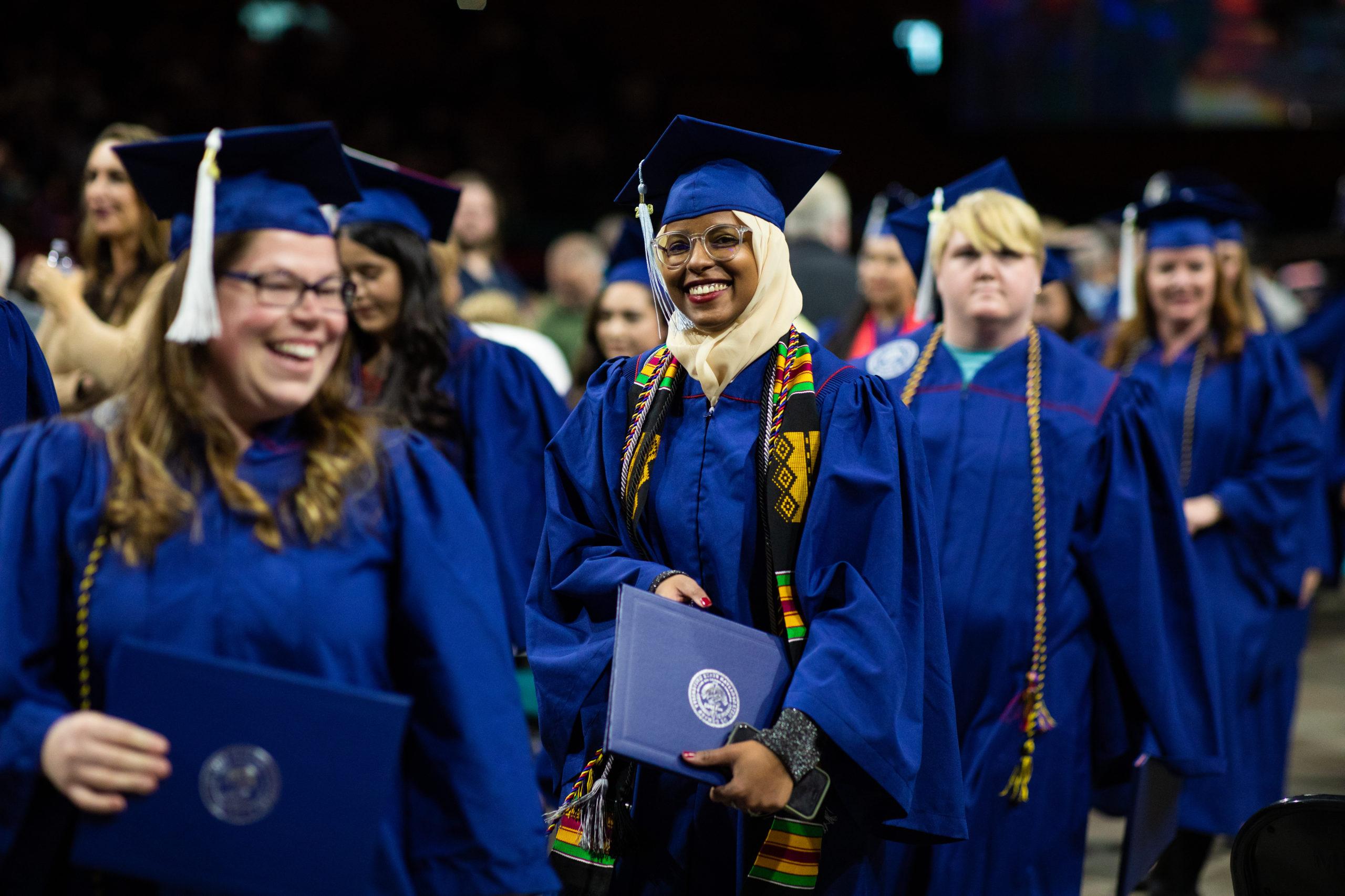 MSU Denver Students dressed in graduation regalia at Fall Commencement