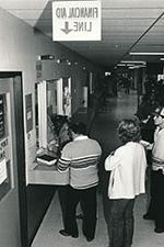 Archive photo of MSU Denver students at the Financial Aid Office.