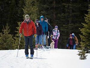 MSU Denver Earth and Atmospheric Science students hiking through the snow.