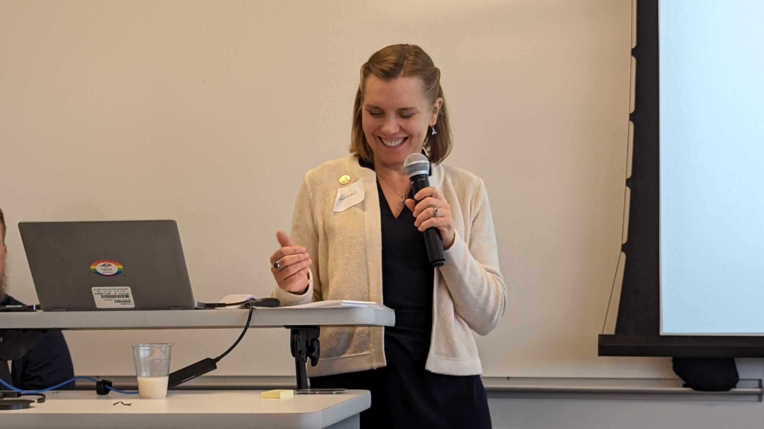 Cath Kleier speaking at the Celebration of Faculty