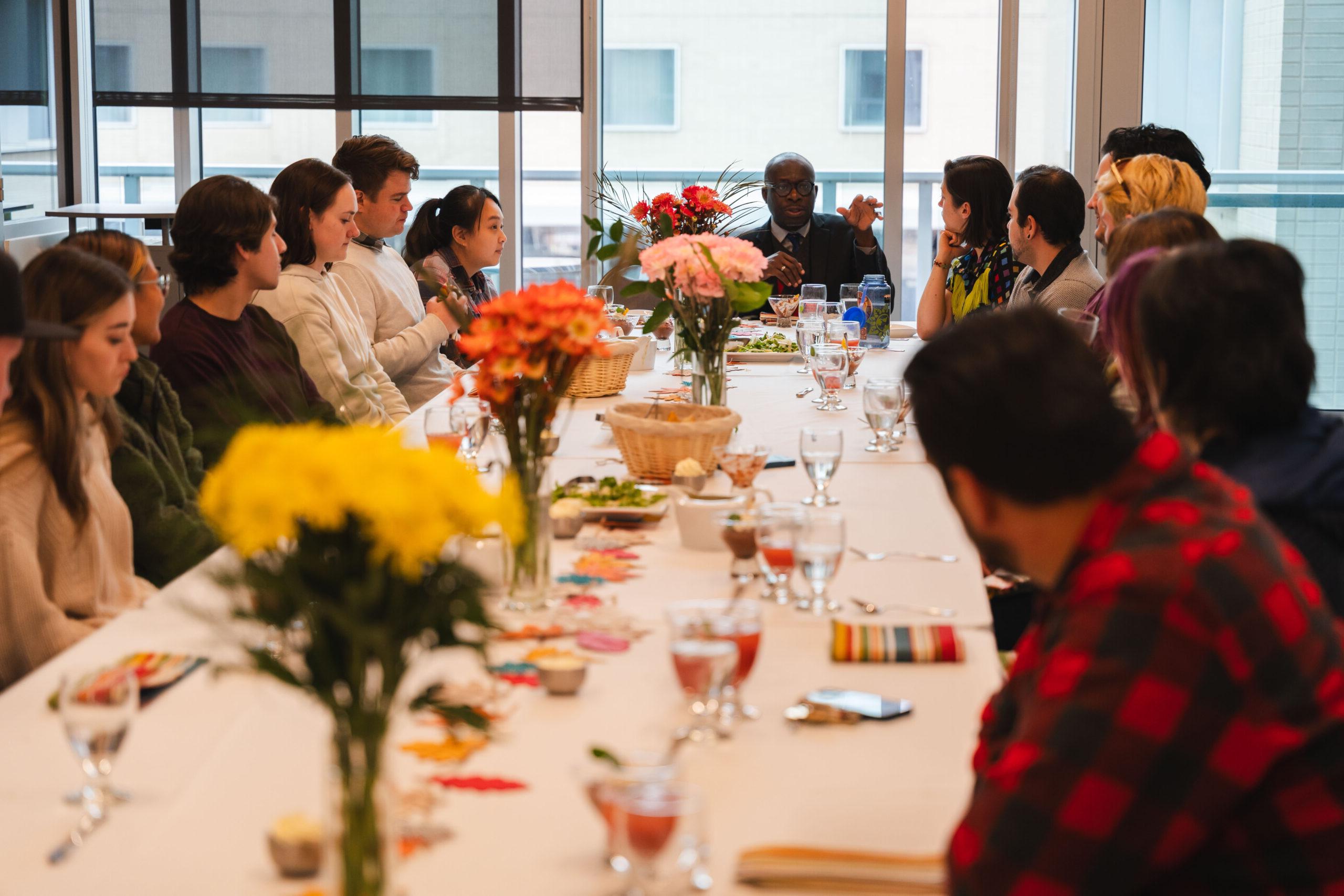 dining table with group gathered